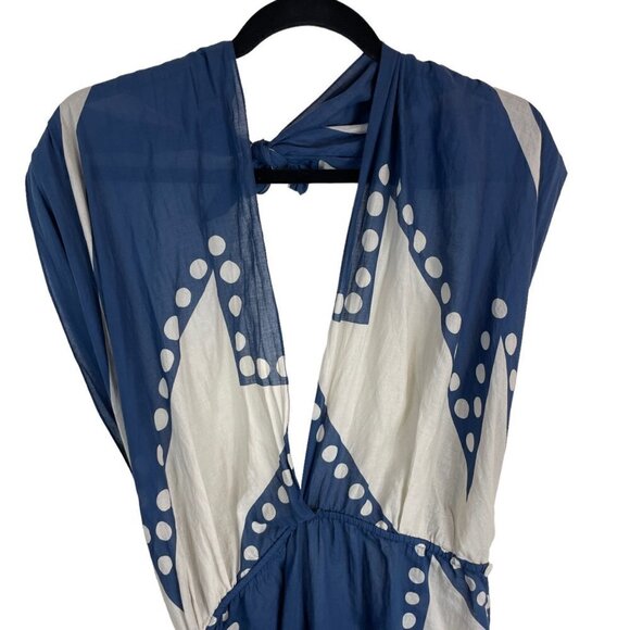 Johanna Ortiz Beach Panache Printed Cotton Voile Maxi Dress White Blue Size 4 - Picture 4 of 12